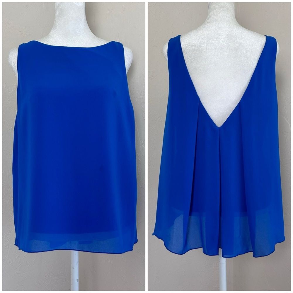 Alice + Olivia Open V Back Cobalt Blue Sleeveless Tank Top Blouse M